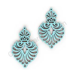 Wooden Drop Lace Earrings - Royal Elegance (irregular), Turquoise