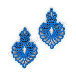 Wooden Drop Lace Earrings - Royal Elegance (irregular), Blue 5