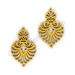 Wooden Drop Lace Earrings - Royal Elegance (irregular), Gold