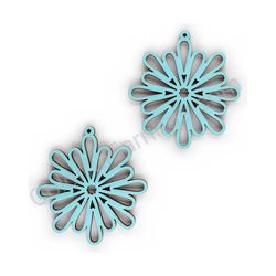 Wooden Drop Lace Earrings - Snowflake (irregular), Turquoise
