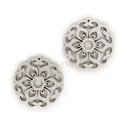 Wooden Drop Lace Earrings - Sunflower (circular), Silver