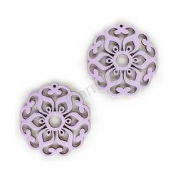 Wooden Drop Lace Earrings - Sunflower (circular), Purple 1