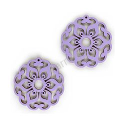 Wooden Drop Lace Earrings - Sunflower (circular), Purple 2