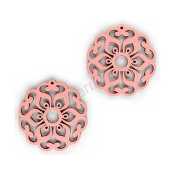 Wooden Drop Lace Earrings - Sunflower (circular), Pink 1