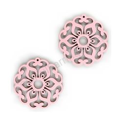 Wooden Drop Lace Earrings - Sunflower (circular), Pink 2