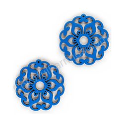 Wooden Drop Lace Earrings - Sunflower (circular), Blue 1