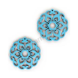 Wooden Drop Lace Earrings - Sunflower (circular), Blue 2