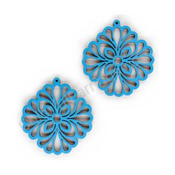 Wooden Drop Lace Earrings - Floral Touch (diamond-shaped), Blue 1