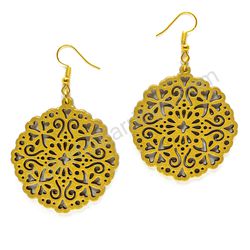 Flower Bloom Boho Antique Gold, Lace Wooden Earrings