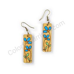 Wooden Drop Floral Earrings - Twin Snowdrops (rectangular), Blue 3