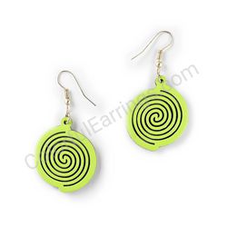 Wooden Drop Geometric Earrings - Twist Spiral (circular), Green