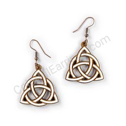 Wooden Drop Geometric Earrings - Trinity Knot (triangle), White