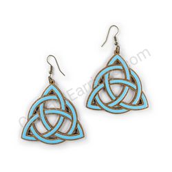 Wooden Drop Geometric Earrings - Trinity Knot (triangle), Blue