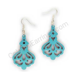 Wooden Drop Lace Earrings - Royal Chandelier (irregular), Turquoise