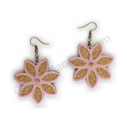 Wooden Drop Floral Earrings - Elegant Bloom (irregular), Purple