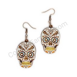 Wooden handmade funky earrings - Skull Dream