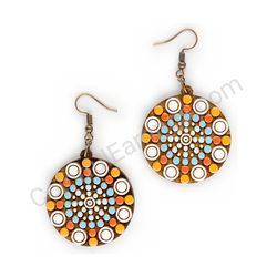 Wooden Drop Geometric Earrings - Geometric Spin 3 (circular), Colorful