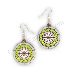 Wooden handmade mandala earrings - Radiant Wheel (green)