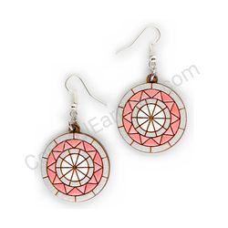 Wooden handmade mandala earrings - Radiant Wheel (pink)