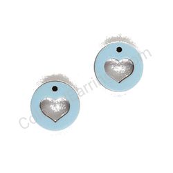 Wooden handmade heart earrings - Heart Circle (light blue)