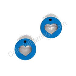 Wooden handmade heart earrings - Heart Circle (dark blue)