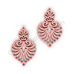 Wooden Drop Lace Earrings - Royal Elegance (irregular), Pink 2