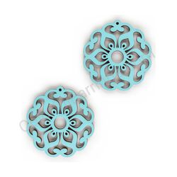 Wooden Drop Lace Earrings - Sunflower (circular), Turquoise